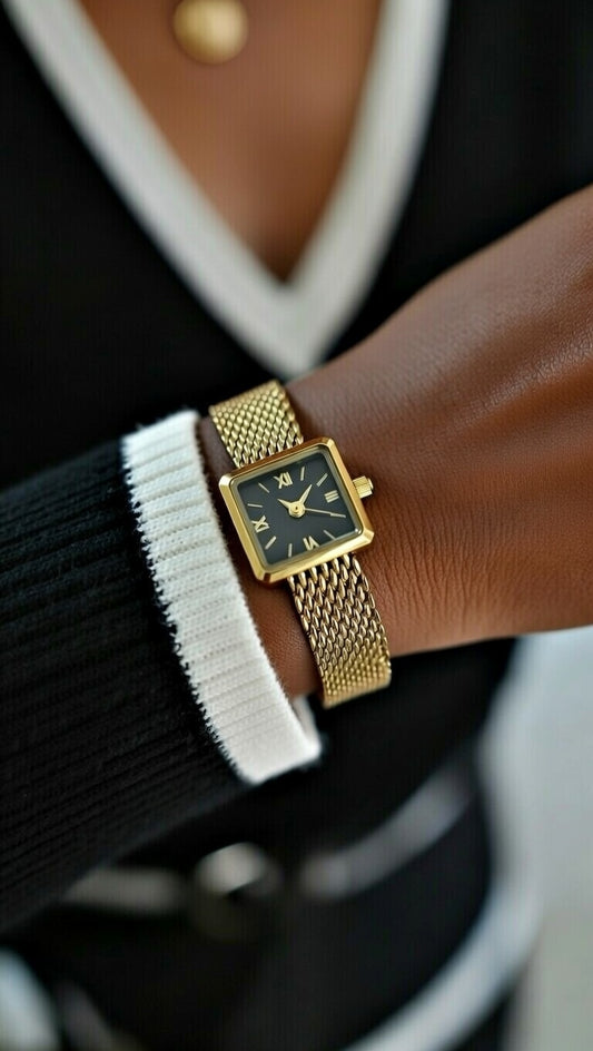 Square dial golden bracelet.